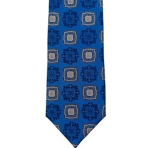 John W. Nordstrom Silk Blue Tie Geometric Pattern Made in Italy 3'x58'